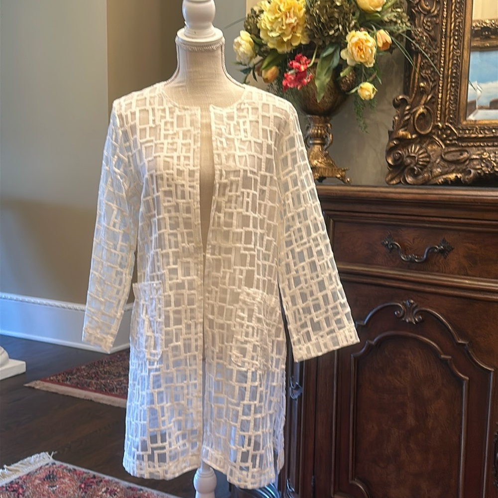 Luii cream sheer longer-length jacket.  Size is M